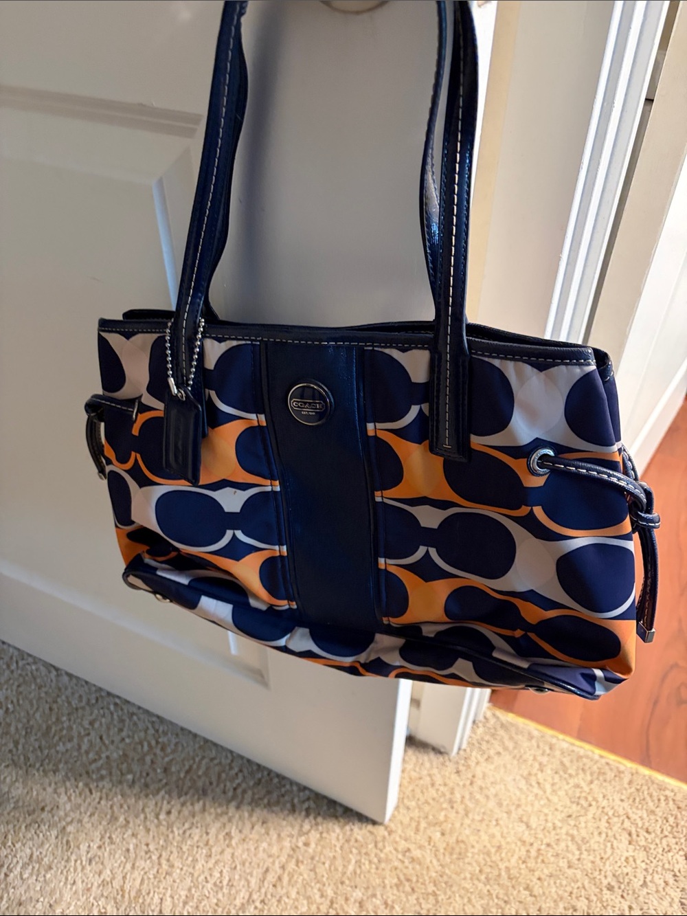 Coach Navy, Orange & White Signature Circle Tote